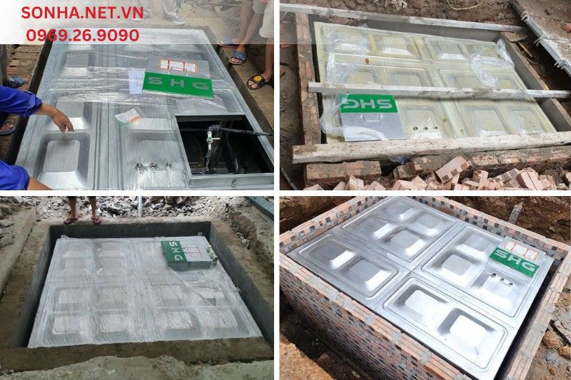 Ảnh thực tế lắp đặt bể nước ngầm Inox SHG cho c&ocirc;ng tr&igrave;nh