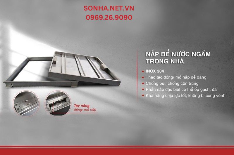 Nắp bể nước ngầm inox cao cấp, 600x600, chịu tải 500kg