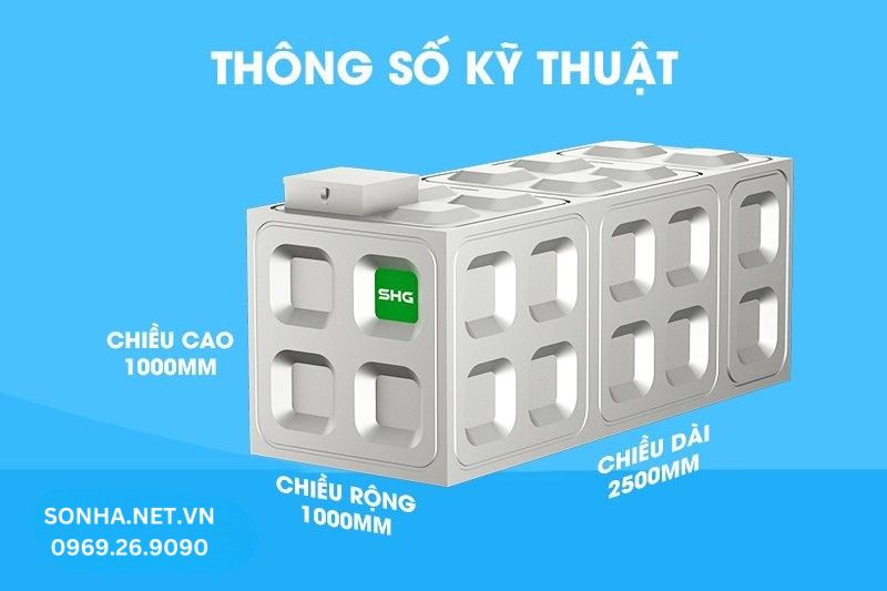 Th&ocirc;ng số kỹ thuật bể nước ngầm inox Sơn H&agrave; Xanh SHG 2500l