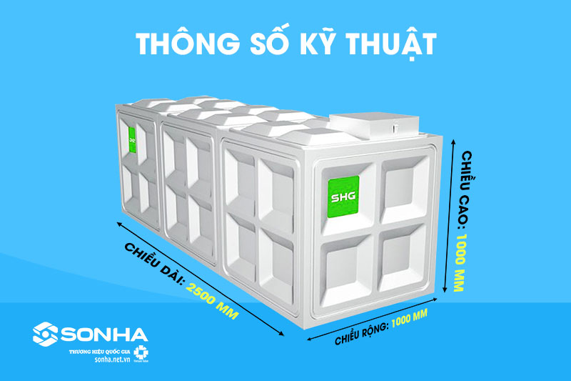 Thông số kỹ thuật bể nước ngầm inox Sơn Hà Xanh SHG 2500l