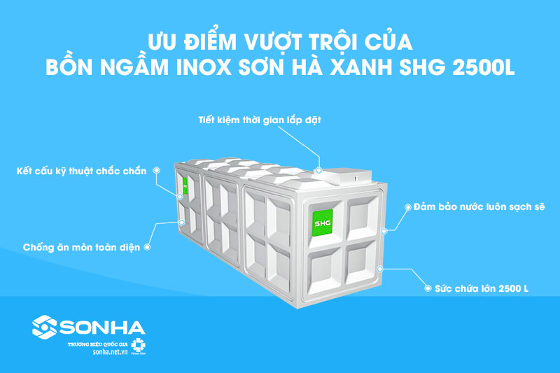Ưu điểm bể inox ngầm Sơn Hà Xanh SHG 2500l