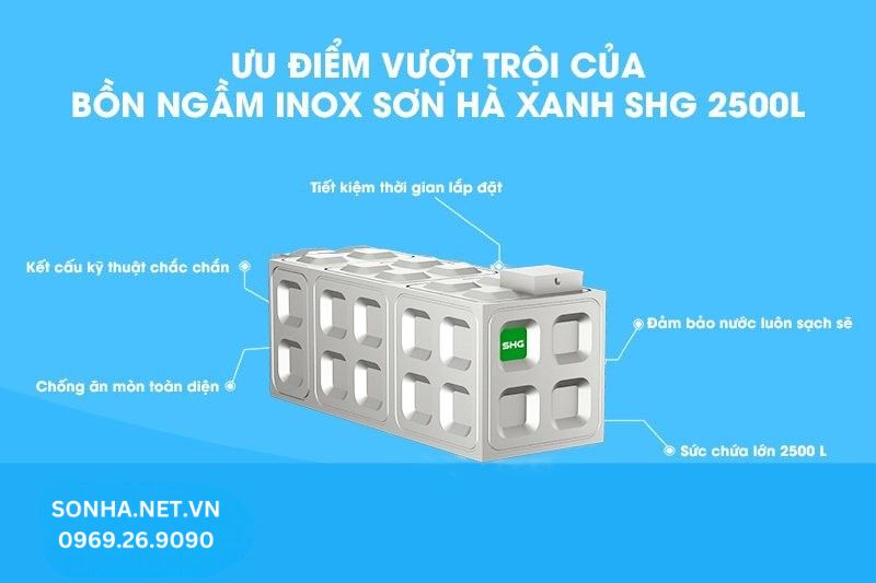 5 ưu điểm nổi bật bể inox ngầm Sơn H&agrave; Xanh SHG 2500l