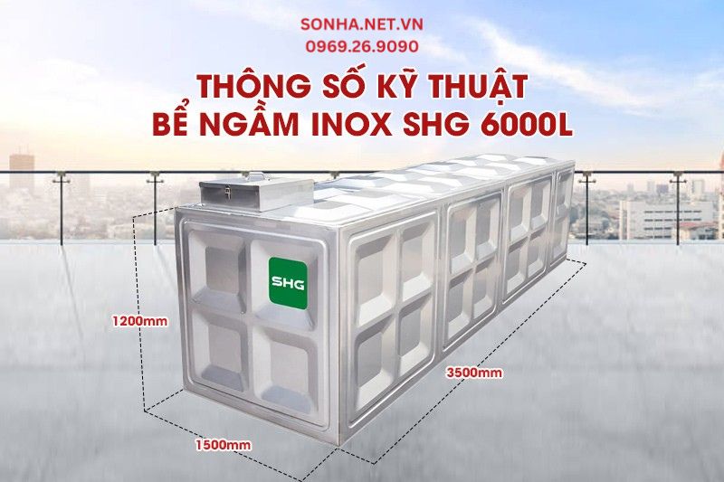 Thông số kỹ thuật bể nước ngầm inox Sơn Hà Xanh SHG 6000l