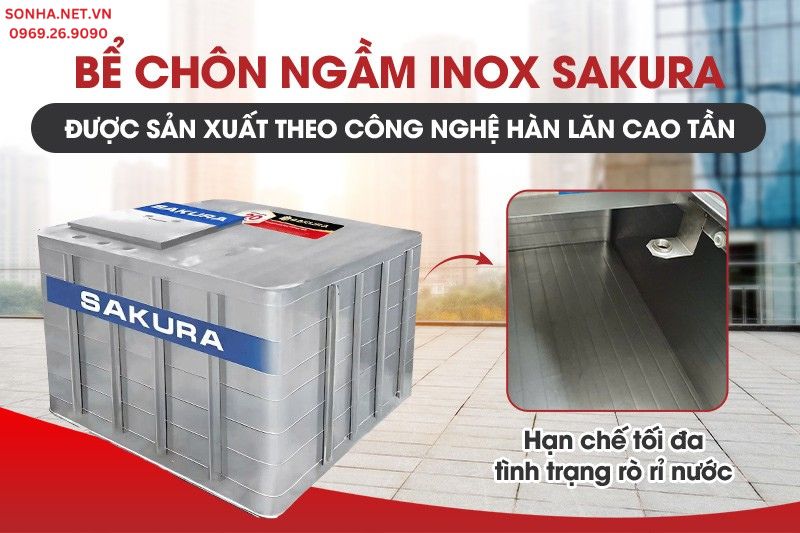 Bể nước inox ngầm Sakura được sản xuất theo công nghệ hàn lăn cao tần