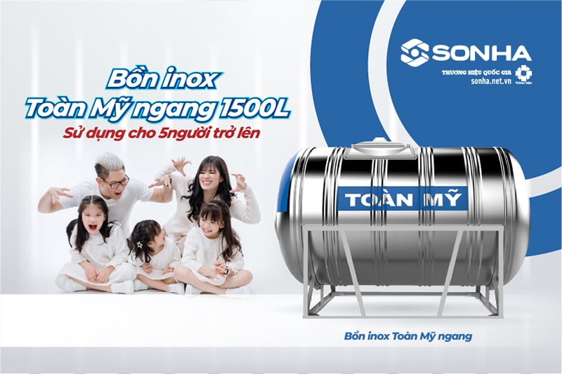 Bồn inox Toàn Mỹ 1500L ngang