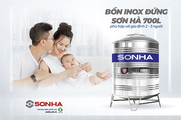 Bồn inox đứng Sơn Hà 700L 