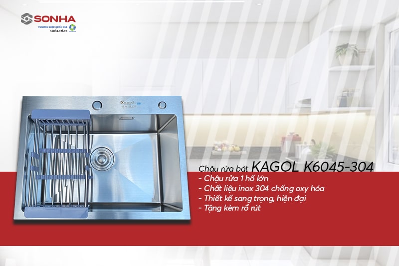 Ưu điểm chậu rửa bát 1 hố loại to Kagol K4540-304