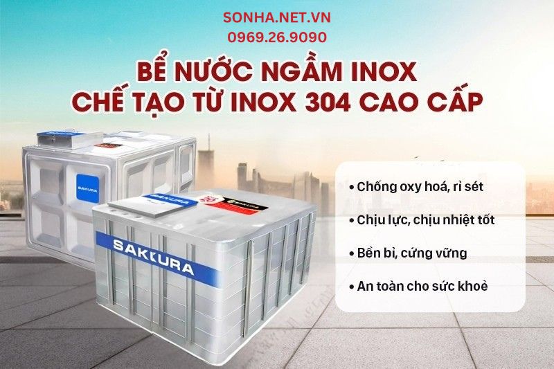 Bể chôn ngầm được làm từ chất liệu inox 304 cao cấp