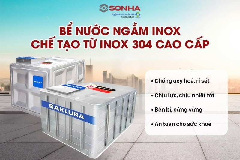 Bể chôn ngầm được làm từ chất liệu inox 304 cao cấp