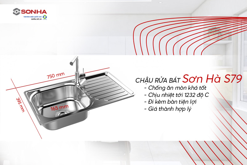 Chậu rửa bát 1 hố loại to Sơn Hà S79