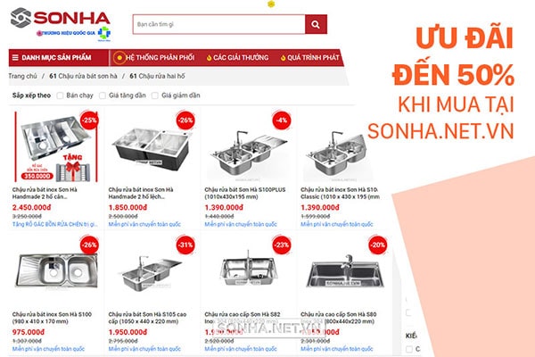 Địa điểm mua chậu rửa bát 2 hố Sơn Hà