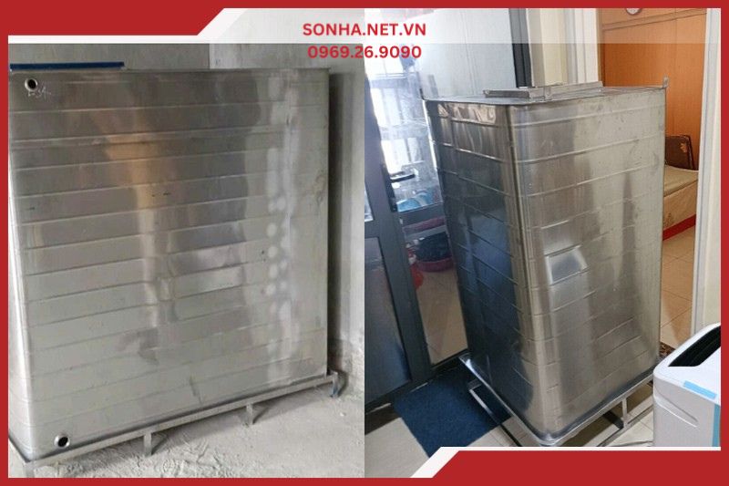 Lắp đặt bể treo inox đặt nổi Sakura tại Long Biên, Hà Nội