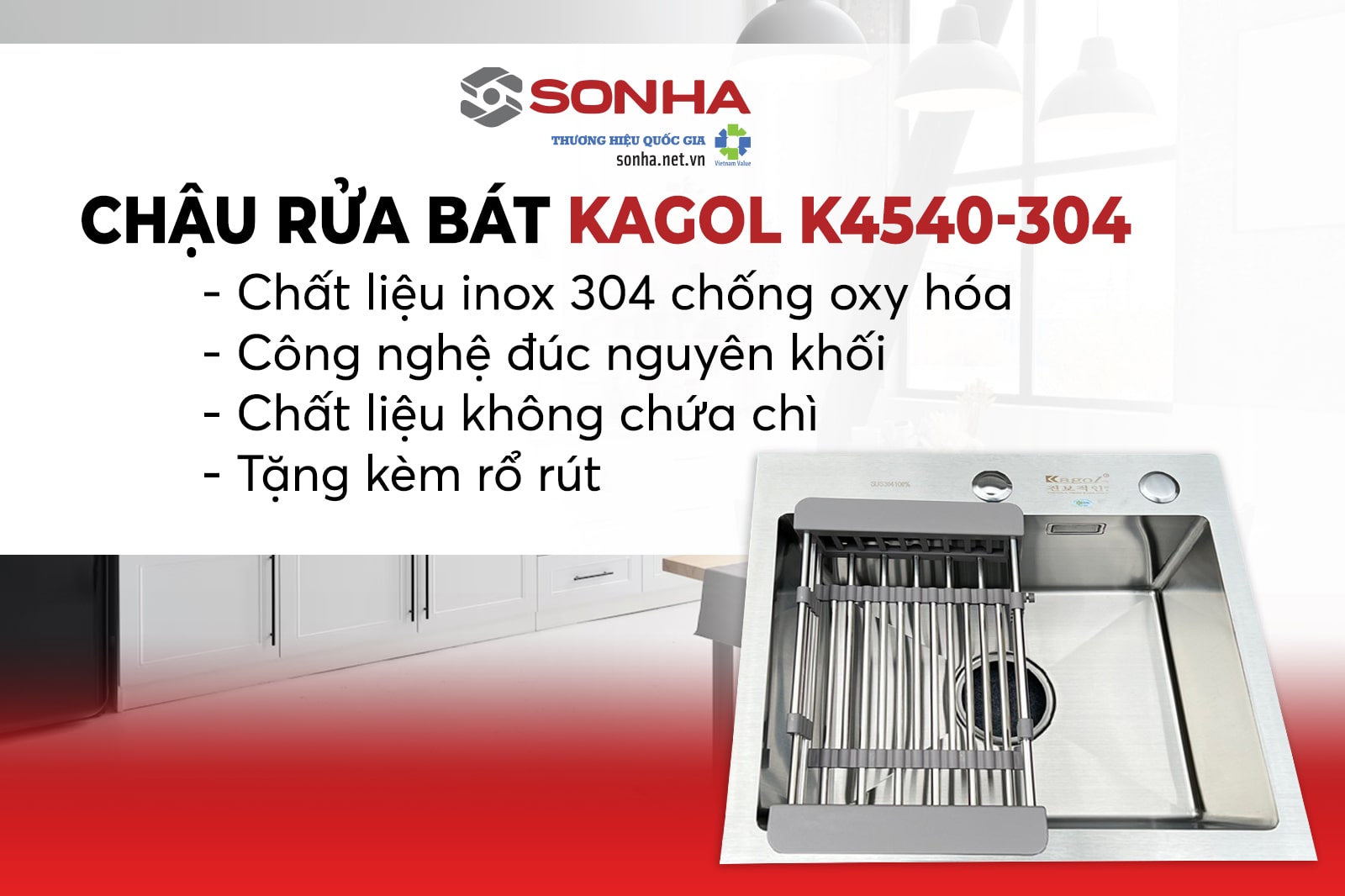 4 ưu điểm chậu rửa bát 1 hố Kagol K4540-304 lọt vào top bán chạy 
