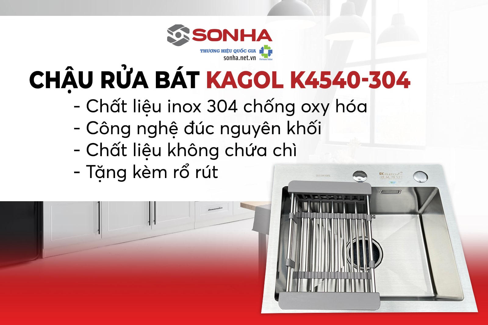 4 ưu thế chậu cọ chén 1 hố Kagol K4540-304 lọt được vào top hút khách 