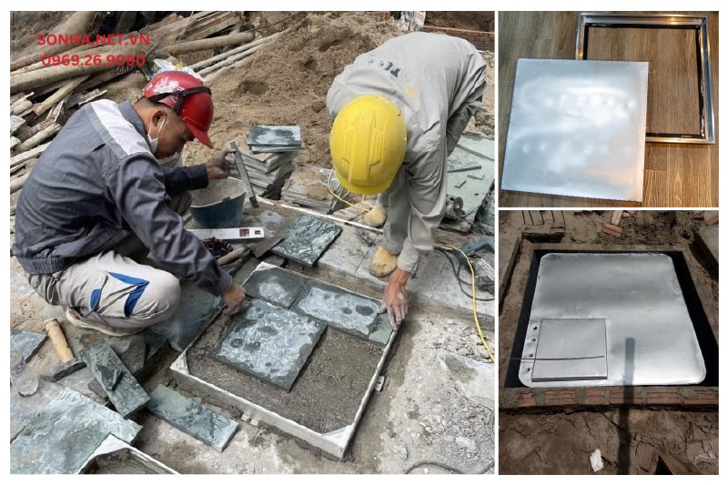 Ảnh lắp đặt thực tế nắp bể ngầm inox âm sàn