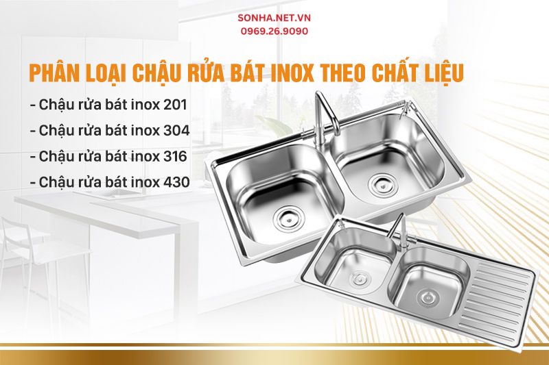 Phân loại bồn rủa chén theo chất liệu inox