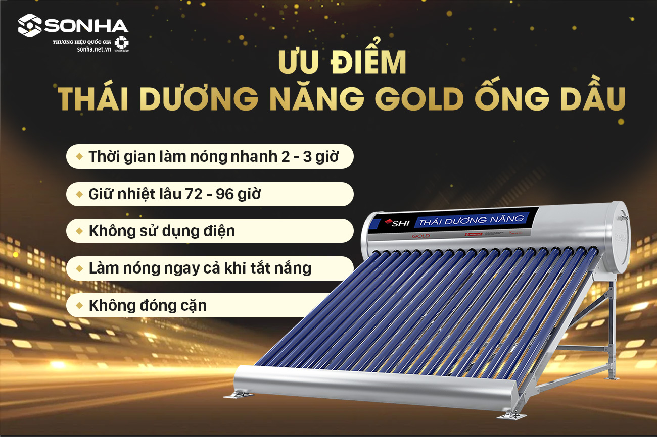 5 ưu điểm vượt trội của máy nước nóng năng lượng mặt trời Sơn Hà Gold ống dầu