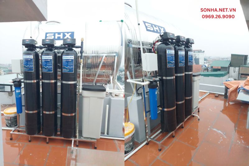 Lắp đặt máy lọc nước đầu nguồn 3 cột composite Sakura SKT213C