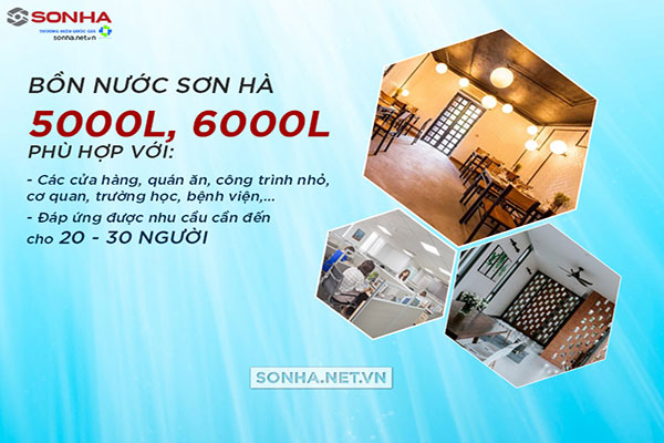 Dung tích bồn nước inox Sơn Hà 5000l, 6000l