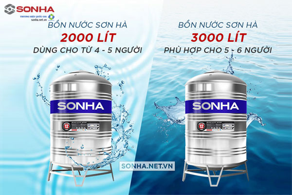 Dung tích bồn nước inox Sơn Hà 2000l, 3000l