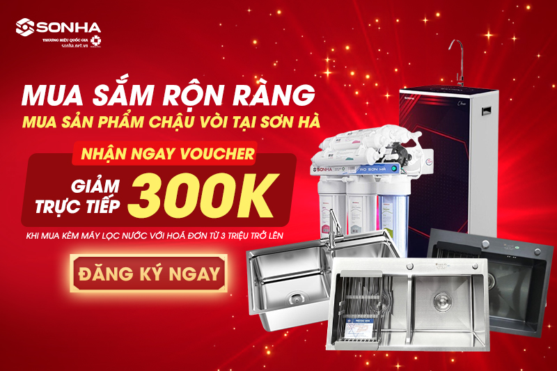 Tặng Voucher giảm 300k khi mua chậu vòi kết hợp máy lọc nước tại Sơn Hà