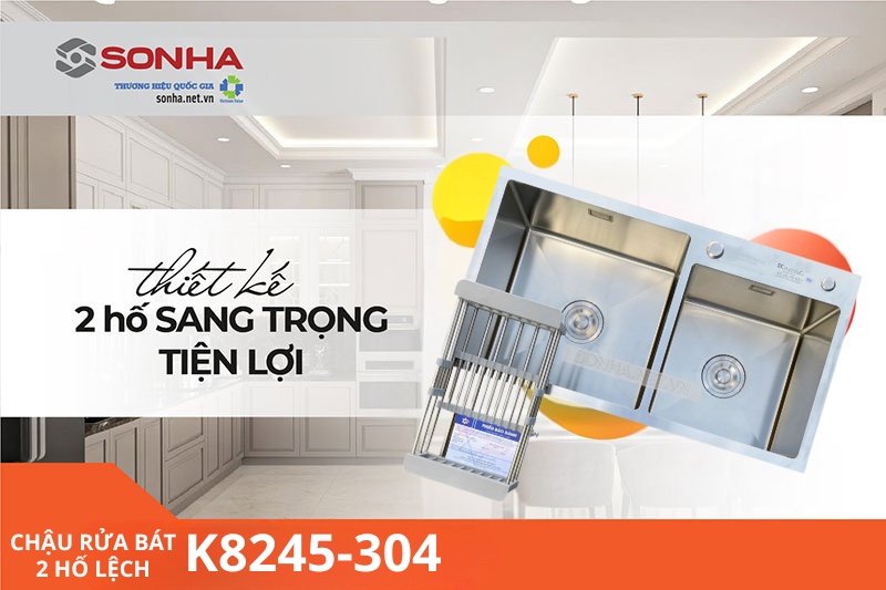 Chậu rửa bát 2 hố cân Kagol K8245-304 có thiết kế sâu lòng