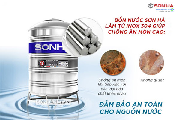 Bồn nước Sơn hà được làm từ Inox sus 304