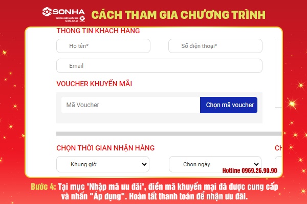 Bước 4: Tại mục “Voucher khuyến mại”, quý khách điền mã giảm giá và bấm 