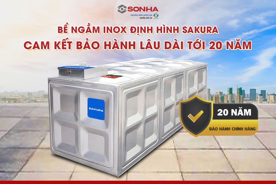 Bể ngầm inox định hình Sakura được bảo hành 20 năm