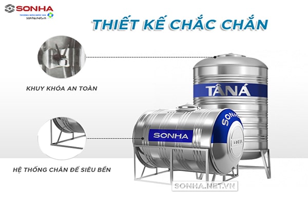 Bồn nước Sơn Hà với hệ thống chân đế cùng khuy khóa an toàn, chắc chắn