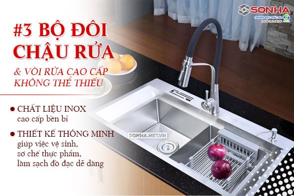 Bộ chậu rửa bát, vòi rửa cao cấp không thể thiếu trong căn bếp gia đình