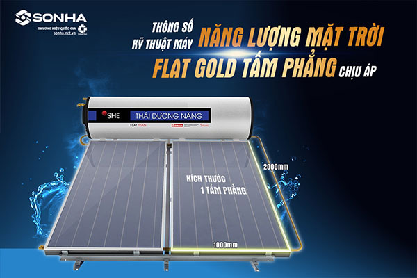 Kích thước máy nước nóng năng lượng mặt trời Sơn Hà 300L Flat Gold tấm phẳng
