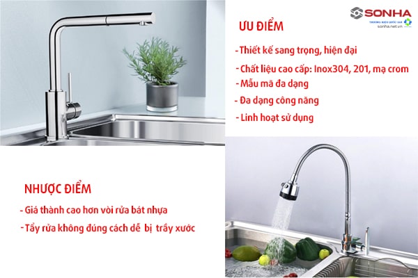 Ưu, nhược điểm vòi rửa chén inox