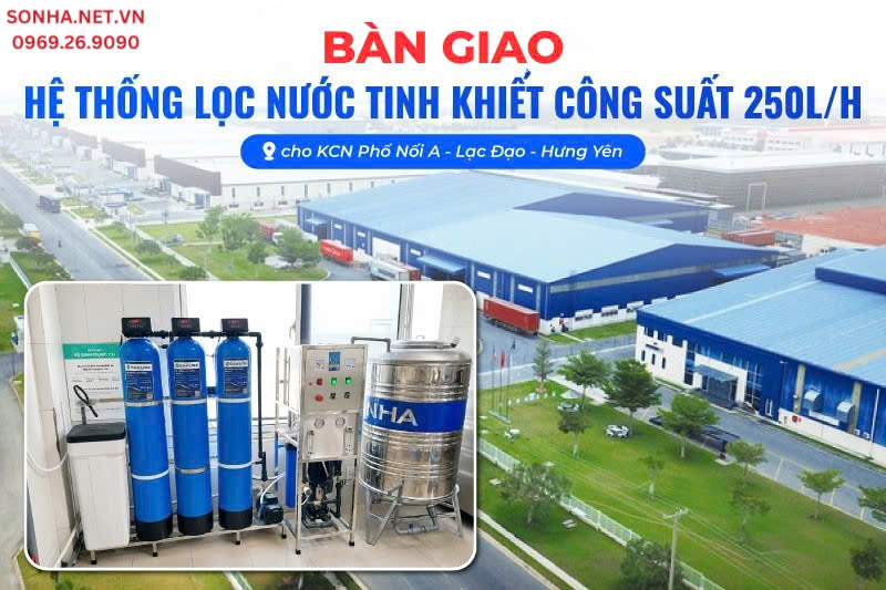 Bàn giao máy lọc nước công suất lớn 250L/h và bồn inox tại KCN Phố Nối A