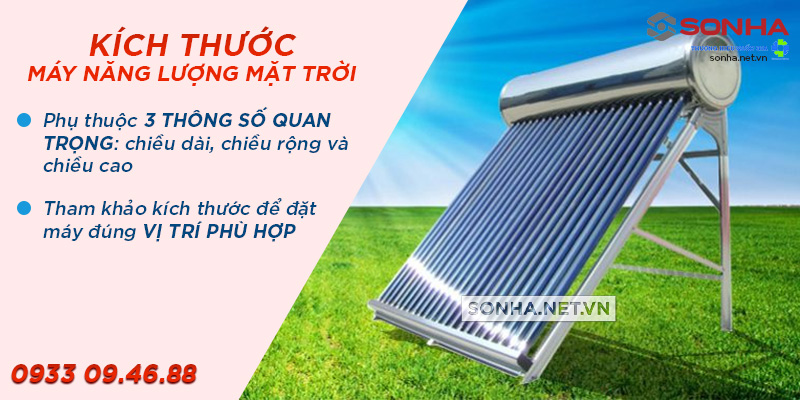 kích thước máy nước nóng năng lượng mặt trời
