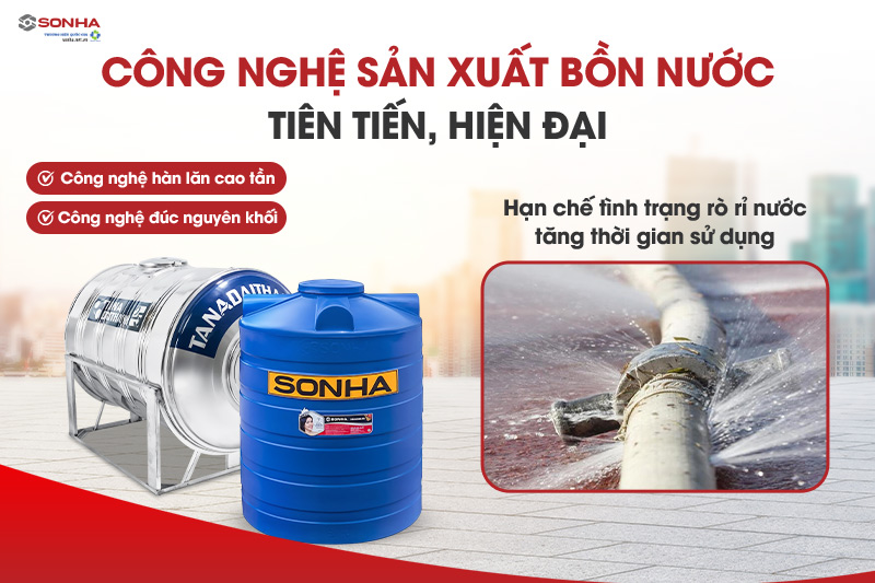 Cả bồn inox Sơn Hà và Tân Á Đại Thành đều sử dụng công nghệ hàn lăn cao tần