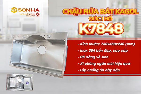 Bồn rửa chén 1 ngăn lớn Kagol K7848