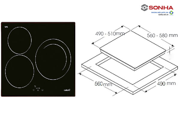 Kích thước khoét đá bếp từ âm 3 vùng nấu