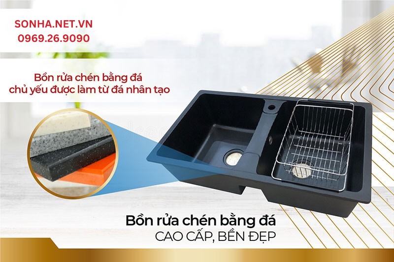 Chậu rửa bát đá làm bằng đá tự nhiên hoặc đá nhân tạo