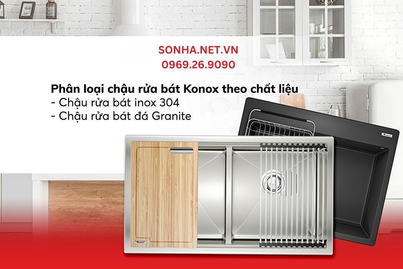 Theo chất liệu bồn rửa chén Konox được phân làm 2 loại