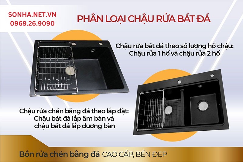 Phân loại chậu rửa chén bằng đá qua số lượng chậu và cách lắp đặt