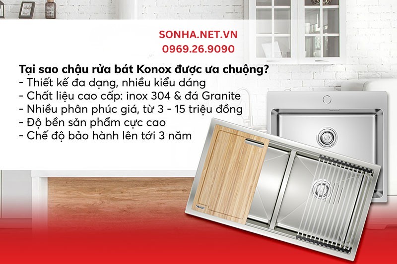 5 ưu điểm chậu rửa Konox
