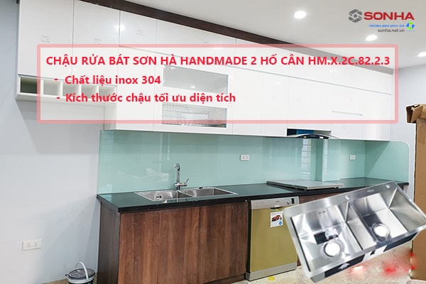 Tủ bếp có bồn rửa chén Sơn Hà Handmade 2 hố cân HM.X.2C.82.2.3