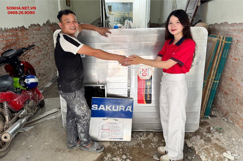 Hình ảnh thực tế lắp đặt bể nước ngầm inox Sakura tại Nghĩa Đô