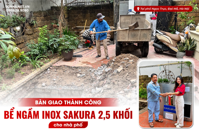Bàn giao thành công bể ngầm inox Sakura 2,5 khối tại Ngọc Trục, Hà Nội