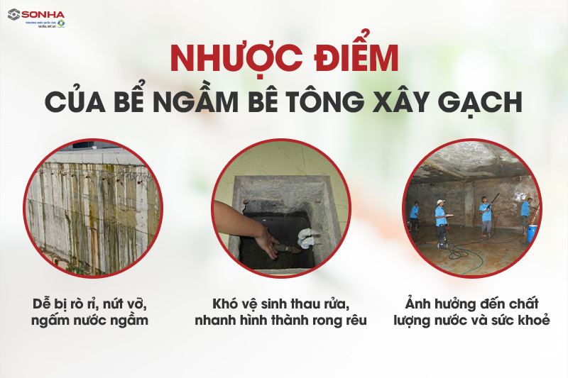 Bể bê tông dễ ngấm nước, khó vệ sinh, không đảm bảo an toàn