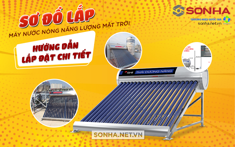 Sơ đồ lắp máy nước nóng năng lượng mặt trời trên mái chuẩn