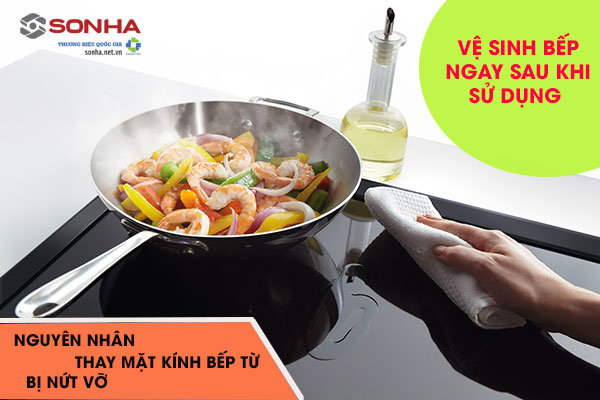 Thay mặt kính bếp từ bị vỡ do vệ sinh ngay sau khi nấu