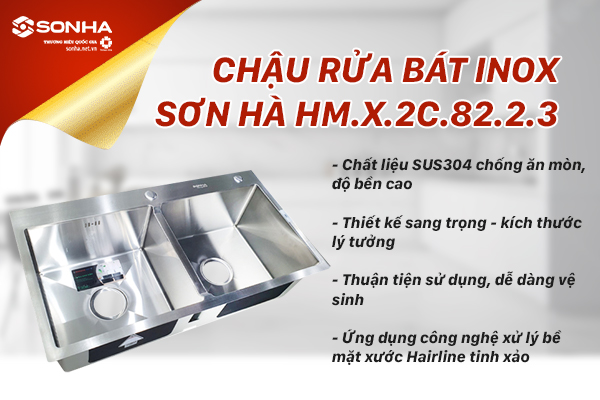 Chậu rửa bát inox Sơn Hà HM.X.2C.82.2.3