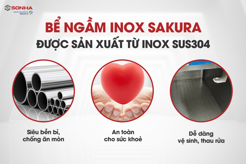 Bể inox ngầm Sakura được sản xuất từ inox 304 cao cấp chống ăn mòn